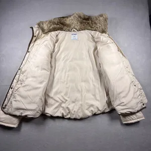 Old Navy Womens Cream Puffer Jacket Faux Fur Collar Brown Trim Size S thumbnail 4