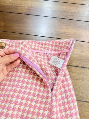 TCEC Pink Tweed Houndstooth Blazer Jacket & Skort Shorts Set Metallic Gold M thumbnail 7