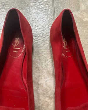 Yves Saint Laurent Red Suede Flats with Gold Toe Caps size 40/10US. thumbnail 2