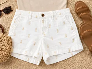 Gold Pineapple‎ Linen Blend Shorts Coastal Vacation Resort Women 4 Preppy Beachy thumbnail 1