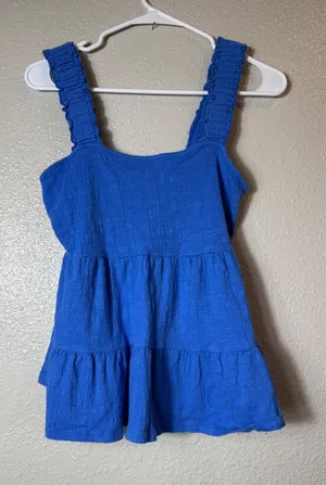 Altar'd State Kelly Tiered Tank Top Blue Smocked Ruffle Strap Size L thumbnail 1
