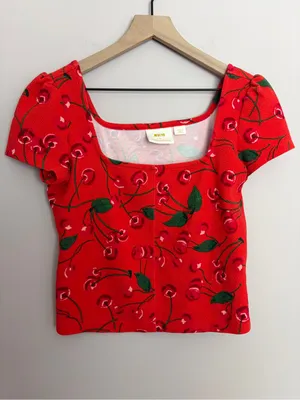 Maeve Anthropologie Red Square Neck Crop Top Small thumbnail 2