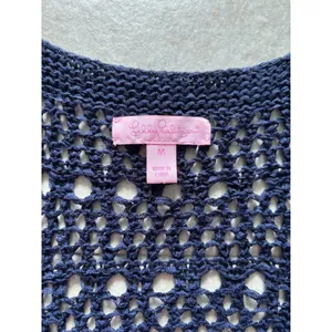 Lilly Pulitzer Vest Womens Medium Blue‎ Crochet Beachy Coastal Quiet Luxury thumbnail 4