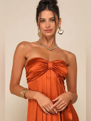 Lulus Memorable Entrance Rust Orange Strapless Satin Maxi Dress Size XL thumbnail 4