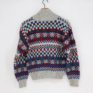 Vintage Applause Fair Isle Shawl Collar Sweater Grey Multi Geometric Knit Medium thumbnail 3
