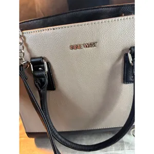 Nine West Black Cream Two Tone Satchel Handbag Silver Hardware Shoulder Bag thumbnail 2