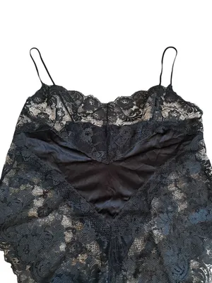 Vintage 80s Black Silky Nylon & Lace Teddy Lingerie Dark Romantic Cottagecore thumbnail 3