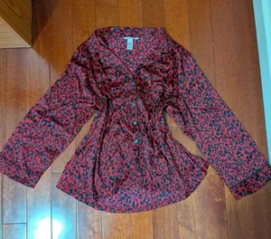 Victoria’s Secret Red Leopard Satin Pajama Top XL Short thumbnail 1