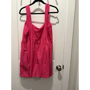 Daily Practice Anthropologie Women Mini Dress Magenta Hot Pink L Split Neck $98 thumbnail 5