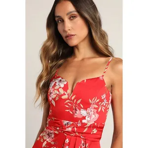 NWT Lulus My Favorite Day Red Floral Print Tulip Skirt Midi Dress Party Size XS thumbnail 3