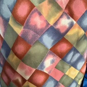 Vintage Blouse Harlequin Checkered Print Padded Shoulders Pastel Color‎ Diamond thumbnail 7
