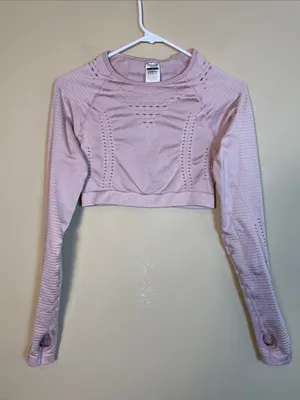 Gymshark Women’s Seamless Cut Out Pink Workout Long Sleeve Crop Top thumbnail 1
