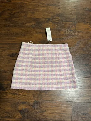 Zara Pink Plaid Tweed Mini Skirt thumbnail 6