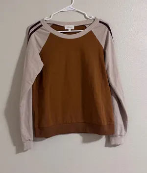 bohme Brown and Cream Long Sleeve Raglan Tee with Dark Brown Stripe thumbnail 1
