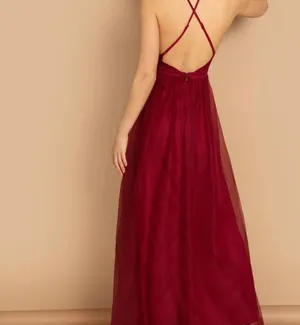 SHEIN Red Dress Sheer Tulle  thumbnail 2