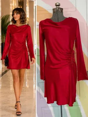 NWT Rails Alessandra Scarlet Red Satin Cowl Neck Ruched Mini Dress Sz M🧡🎀 thumbnail 2