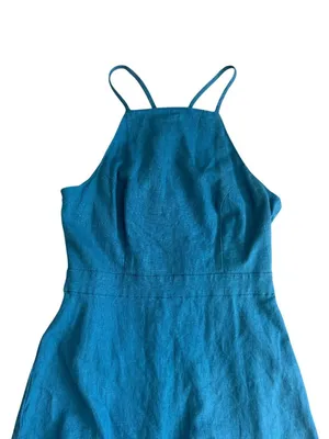 BCBGENERATION Blue High Neck Linen Blend Skater Dress Size 2 thumbnail 3