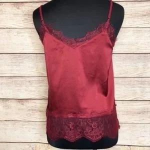 Miss Me Satin Lace Trim Tank Top Small Dark Romantic Dainty Ethereal Vamp Red thumbnail 6