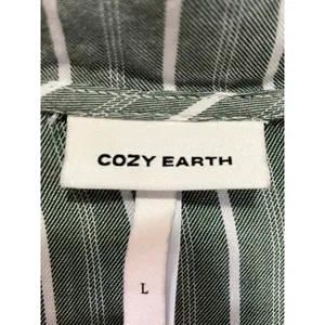 Cozy Earth Pajama Set Womens Large Green White Stripe Button Up Drawstring Pants thumbnail 5