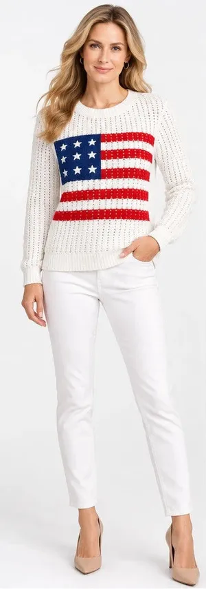 joan rivers american flag cotton sweater white size xl thumbnail 1