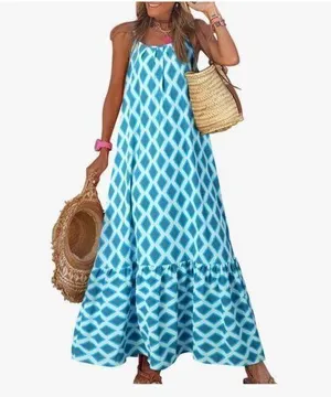 NEW Spaghetti Strap Scoop Neck Smocked Ruffle Flowy Maxi Dress S thumbnail 4