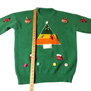 Green Ugly Christmas Sweater Women Large 3D Reindeer Tree Pom Poms Holiday Party thumbnail 6