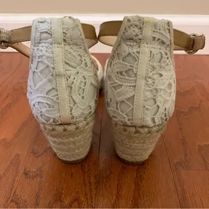 White Lace D’orsay Wedges, Kitten Heel Sandals, Ankle Straps by Crown & Ivy thumbnail 4