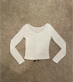 White Pointelle Bow Long Sleeve Size M thumbnail 2