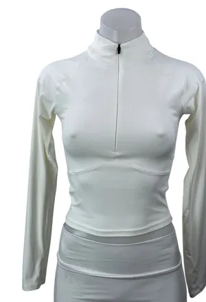 Varley Women's White Mock Neck Long Sleeve 1/2 Zip Athletic Crop Top Size S thumbnail 1