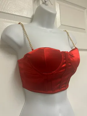 UNBRANDED Red Chain Strap Cropped Top thumbnail 6