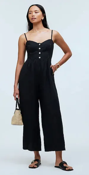 Madewell Sleeveless Wide Leg Jumpsuit 100% Linen Black Pockets Flowy US 12 NWT thumbnail 1