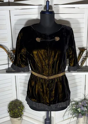 Vintage Victorian blouse crushed velvet brown Vamp whimsigoth cosplay Ren Fair thumbnail 1