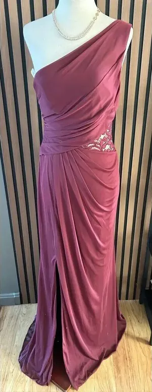 David’s bridal one shoulder with lace long maxi bridesmaid dress a size 4 color thumbnail 1