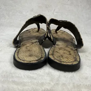 Tory Burch Miller Thong Sandals Snakeskin Print Leather Black Logo 9.5M 8099 C20 thumbnail 2
