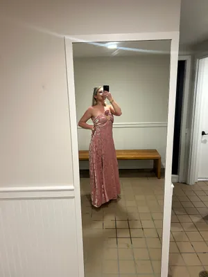 For Love & Lemons‎ Raya Pink Velvet Rosette Rose Floral Maxi Dress Size M thumbnail 12