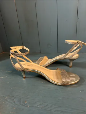 Nine West Metallic Gold/Silver Strappy Kitten Heeled Sandals | Size 7.5 thumbnail 7