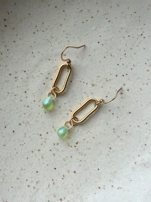 Handmade gold tone stainless steel & teardrop beads chic fairy boho vintage style dangle earrings💚 thumbnail 2