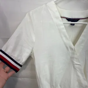 Tommy Hilfiger women's cream striped v-neck wrap vintage knee fit‎ flare dress thumbnail 2