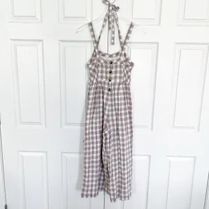 Free People Zuzu Seersucker Wide Leg Crop Jumpsuit Natural Gingham Cottagecore thumbnail 7