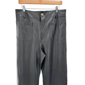 Maeve‎ The Colette Faux Leather Wide Leg Crop Pants Black 32 High Rise Modern thumbnail 2