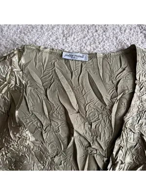 Jolie Mine Paris Olive Green Crinkle Blouse Button Front Long Sleeve Artsy thumbnail 7