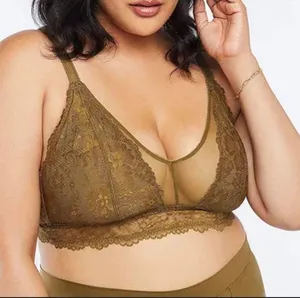 Savage X Fenty Olive FLORAL LACE AND MESH BRALETTE thumbnail 1