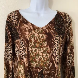 Vintage Y2K 2000s Animal Print Patchwork Artsy Festival‎ Fairy Boho Blouse M thumbnail 2