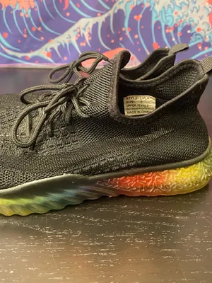 Men's Black Knit Lace-Up Sneakers with Rainbow Sole thumbnail 3