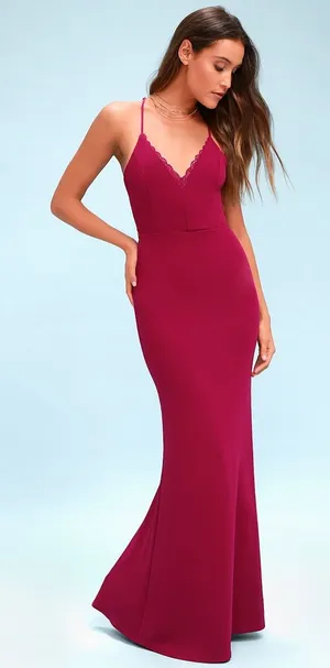 Lulus Love Story Magenta Backless Lace Maxi Dress‎ XS thumbnail 1