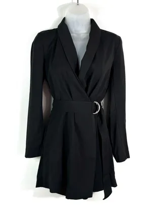 Black Blazer Style Belted Waist Long Sleeve Romper Jumpsuit Size 2 Business thumbnail 1