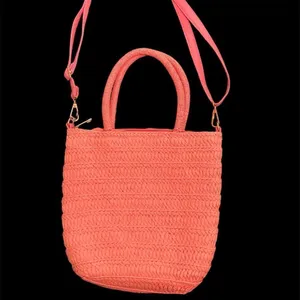 Crossi NWT pink woven straw handbag with handles and removable crossbody strap thumbnail 2