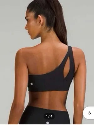 lululemon athletica Asymmetrical One-Shoulder Sports Bra - Black EUC size 10 thumbnail 1