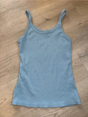 Light blue ribbed camisole tank top coastal chic casual minimalistic thumbnail 1