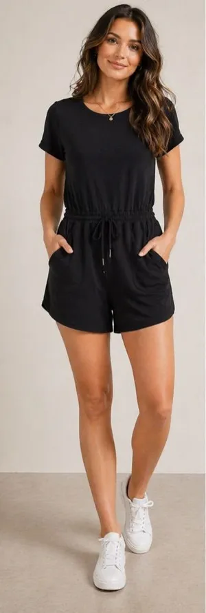 Spanx Airluxe Romper Black Size M Short Sleeve Lounge Athleisure thumbnail 1